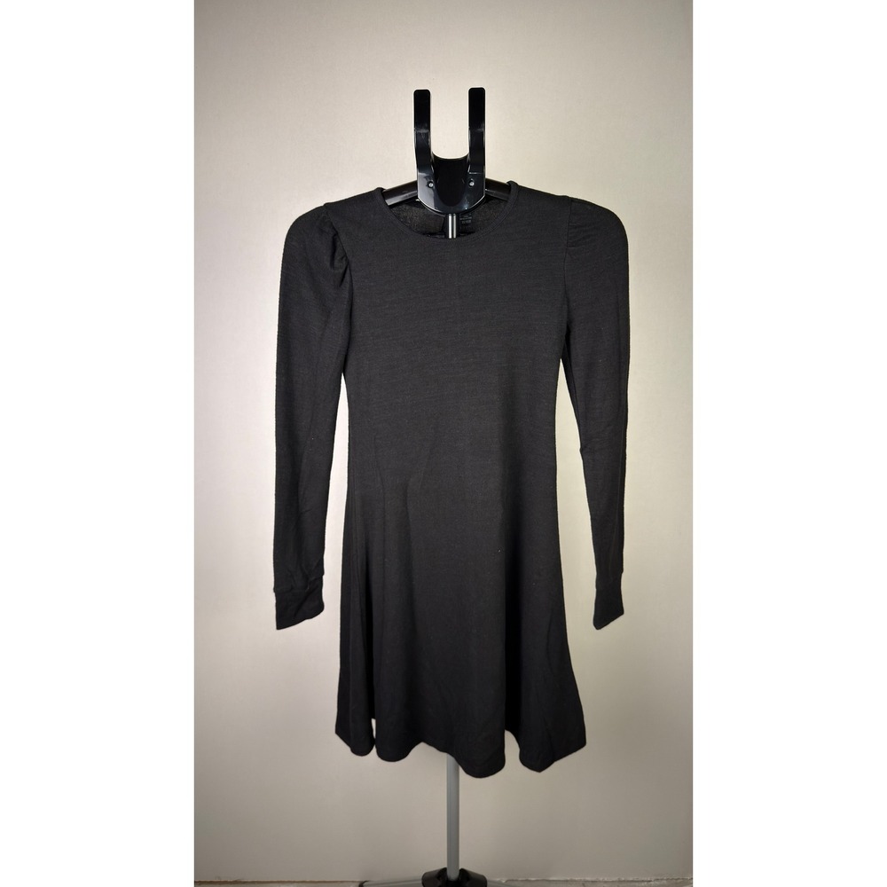 RDI Black Long Sleeve Knit Dress Puff Shoulder Crew Neck XS